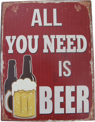 ALL YOU NEED IS BEER - METALEN WANDBORD