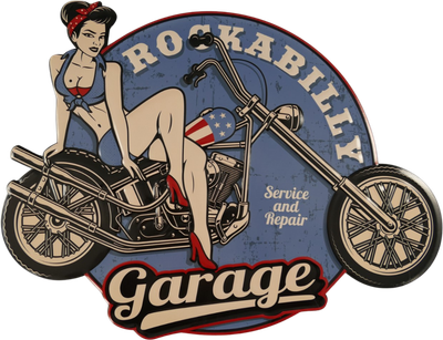 ROCKABILLY PIN-UP GARAGE - METAL SIGN
 (pickup only)