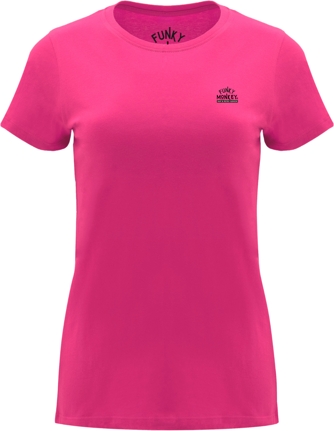 Funky Monkey® Womens Tee Plain fuchsia pink T-shirt with Funky Monkey chest logo casual fun and comfortable for everyday wear