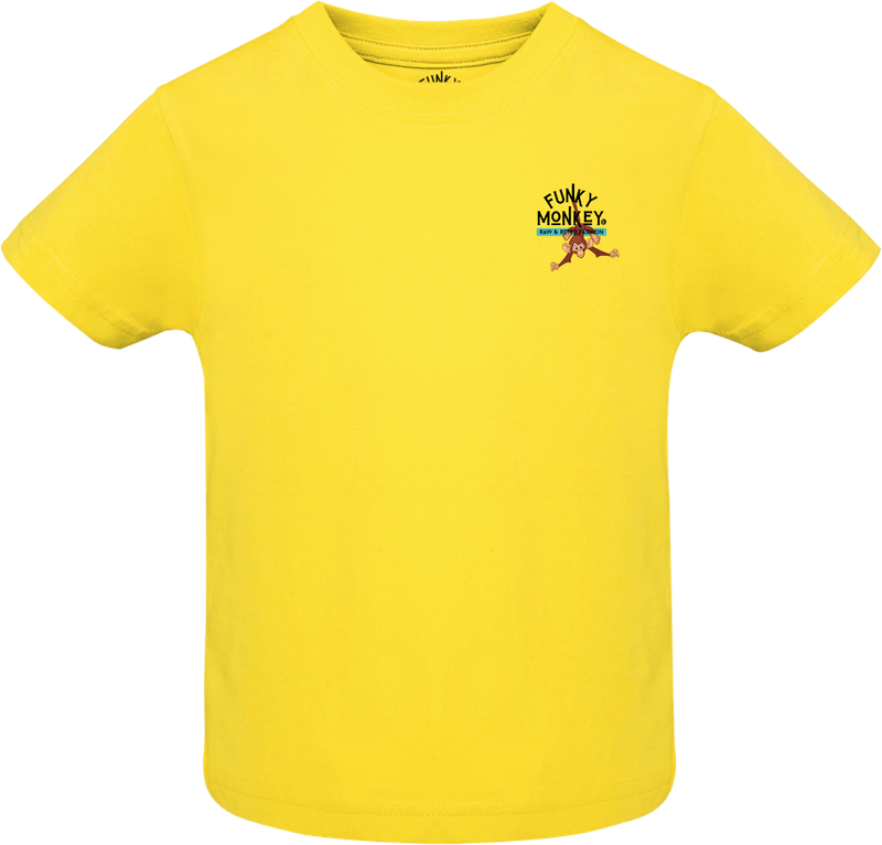 Plain yellow kids T-shirt with Funky Monkey chest logo.