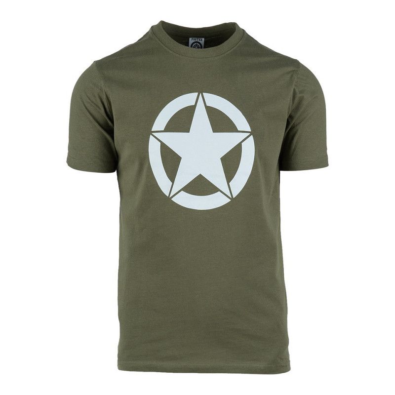 Allied Star Army Green T-shirt Front view Allied Star Army Green T-shirt by Funky Monkey®, unisex, 95% cotton, white star on chest.