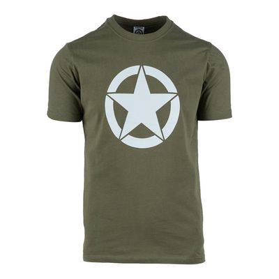 Allied Star Army Green T-shirt Front view Allied Star Army Green T-shirt by Funky Monkey®, unisex, 95% cotton, white star on chest.