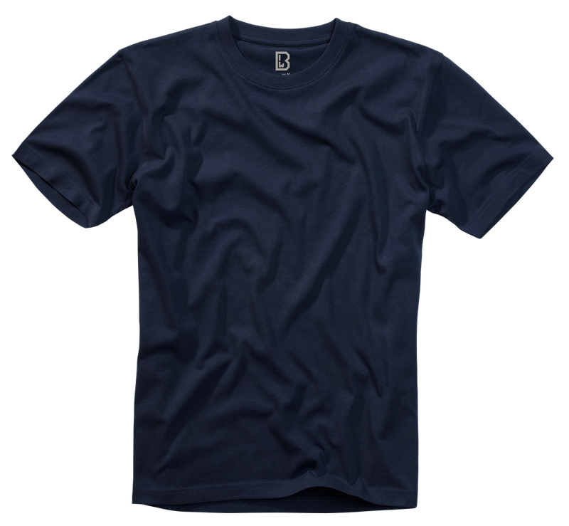 Front view of unisex Brandit navy T-shirt, soft cotton, round neck, short sleeves
