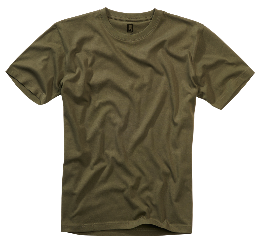 Front view of Brandit Olive Tee – unisex, round neck, short sleeves, soft 100% cotton