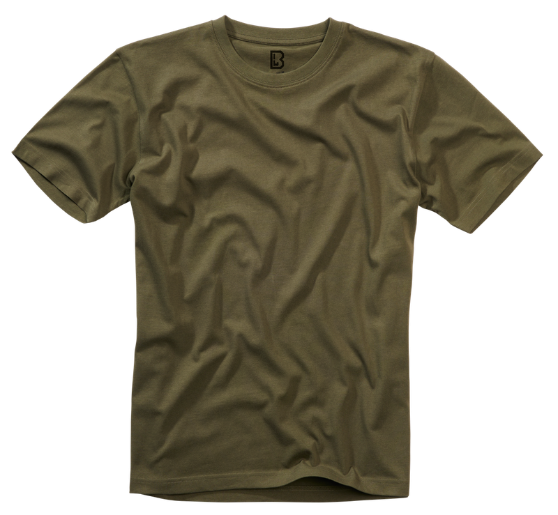 Front view of Brandit Olive Tee – unisex, round neck, short sleeves, soft 100% cotton