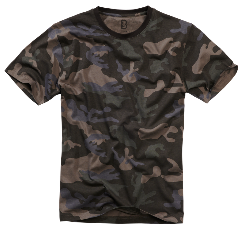Front view of Brandit Dark Camo Tee unisex, round neck, short sleeves, soft 100% cotton, casual style