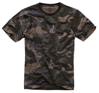 Vue de face T-shirt Dark Camo Brandit unisexe, col rond, manches courtes, coton doux 100%, style décontracté