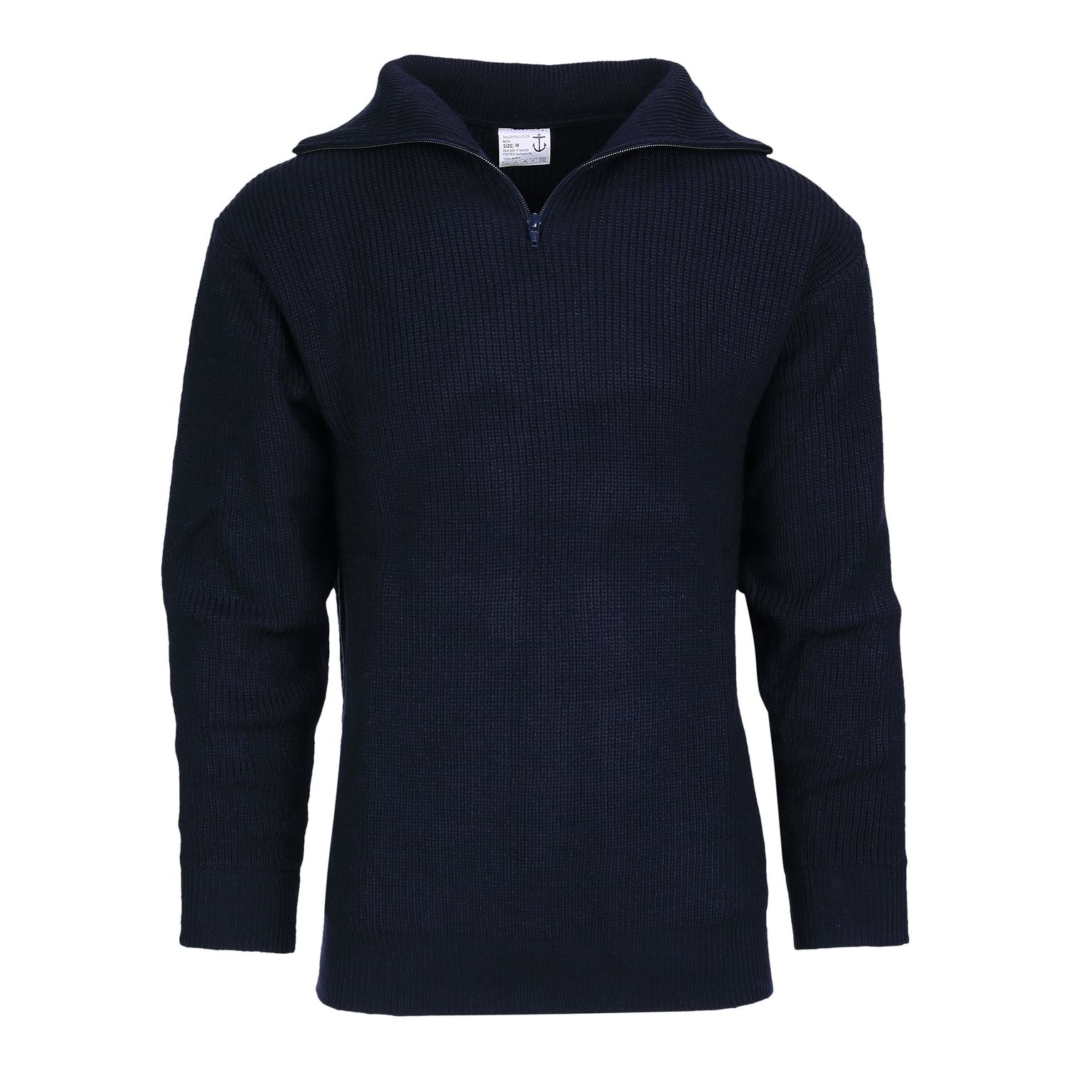 Sailor Sweater Dark Blue Fostex Sailor Sweater dark blue – front view, high collar with zipper.