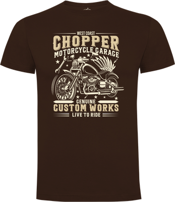 Vue face T-shirt unisexe Chopper Motorcycle Garage Vintage Cocoa imprimé moto Genuine Custom Works