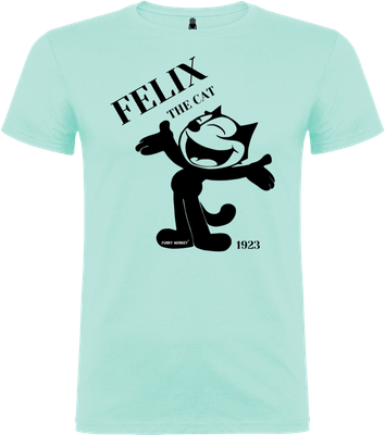 Vue de face du t-shirt unisexe Felix 1923 de FUNKY MONKEY® en vert menthe avec design vintage de chat
