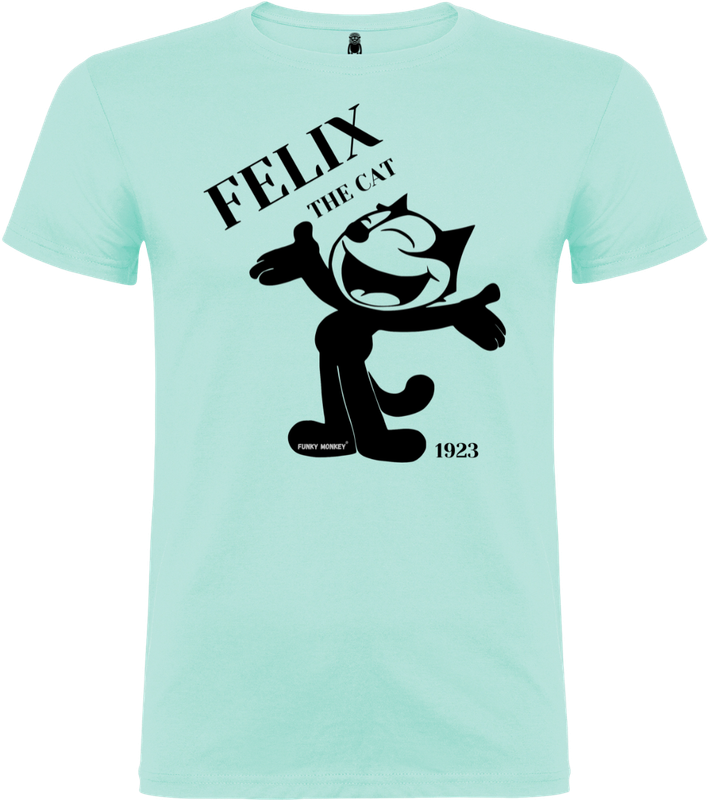Front view of the FUNKY MONKEY® unisex Felix 1923 T-shirt in mint green with vintage cat design