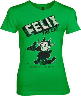 Vorderansicht des Damen-T-Shirts in Irish Green mit Vintage-Felix-the-Cat-1919-Print – Retro-Design von FUNKY MONKEY®