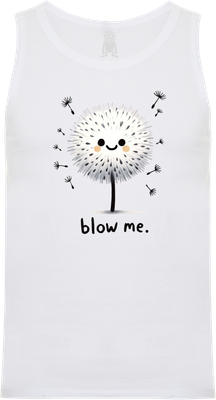 Full front view of the white FUNKY MONKEY® ‘Blow Me’ tanktop with dandelion print
