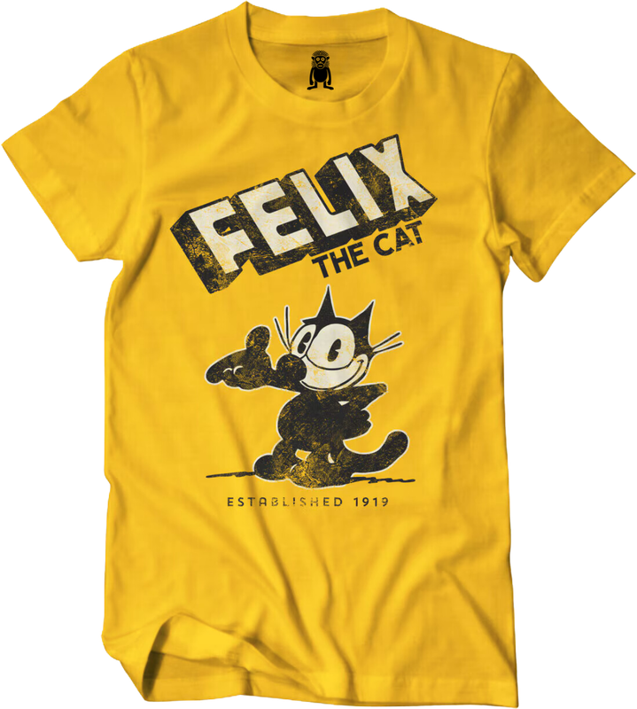 Front view of the unisex FUNKY MONKEY® Felix the Cat 1919 T-shirt in vintage yellow