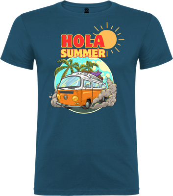 Front view of the unisex FUNKY MONKEY® Hola Summer T-shirt in color moon blue