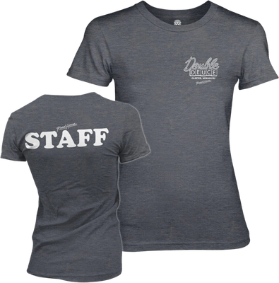 Avant et arrière T-shirt femme gris chiné Double Deuce Road House avec logo blanc devant et dos – FUNKY MONKEY®