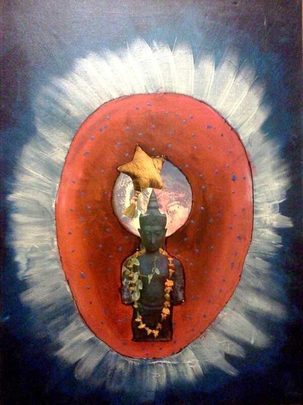God Dreams in Blue &amp; Red, Acrylic on 16 x 20 Canvas