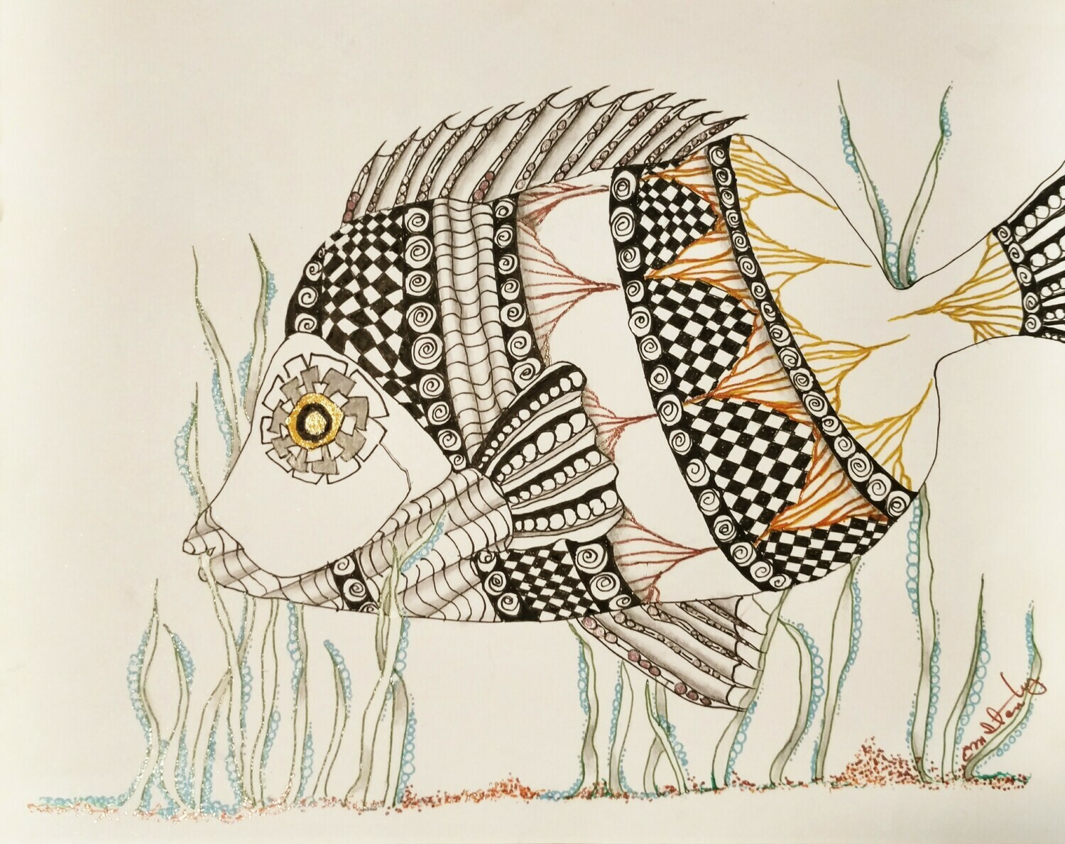 Something Fishy, Ink &amp; Colored Pencil on 8 x 10 paper. Unframed.