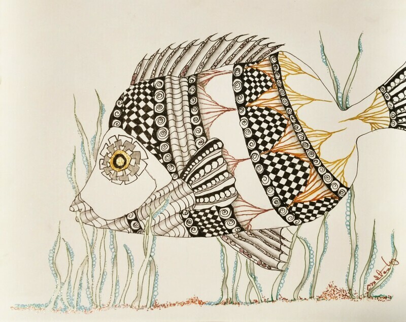 Something Fishy, Ink &amp; Colored Pencil on 8 x 10 paper. Unframed.