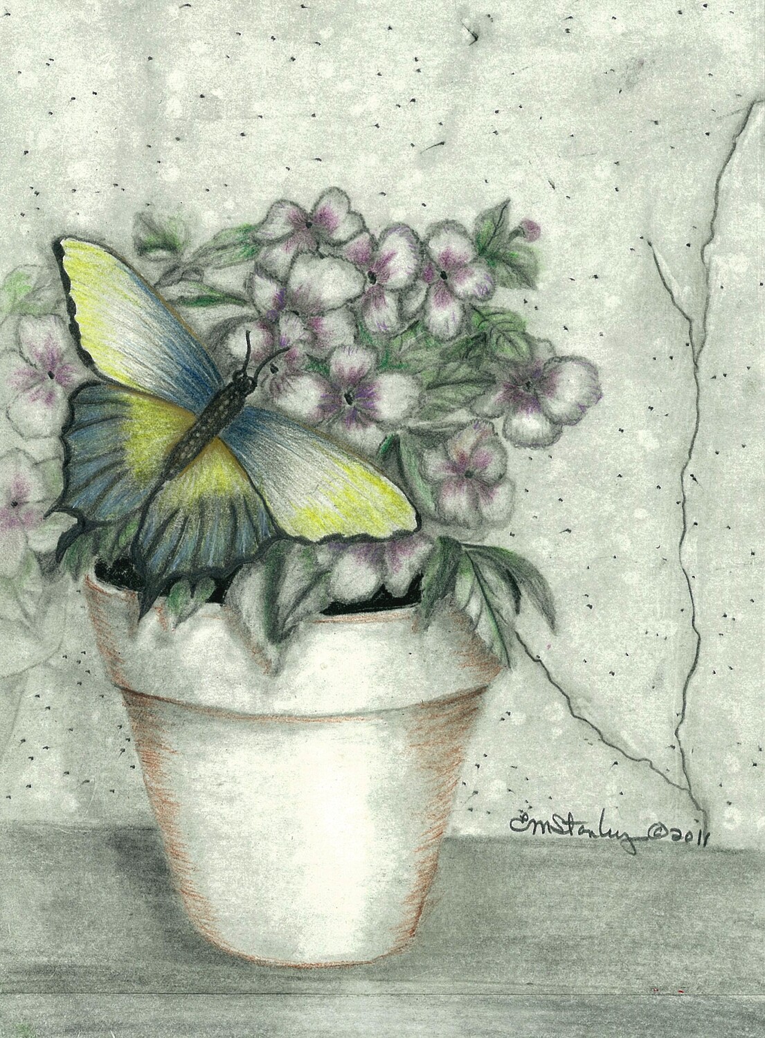 Pretty Posies, Pencil &amp; Colored Pencil on 10 x 10 paper. Unframed.