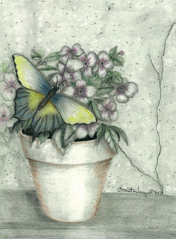 Pretty Posies, Pencil &amp; Colored Pencil on 10 x 10 paper. Unframed.