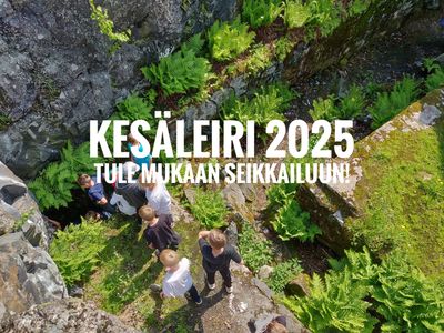 Lapset ja nuoret seikkailevat parkour kesäleirillä luonnossa Helsingissä parkourin tapaan.