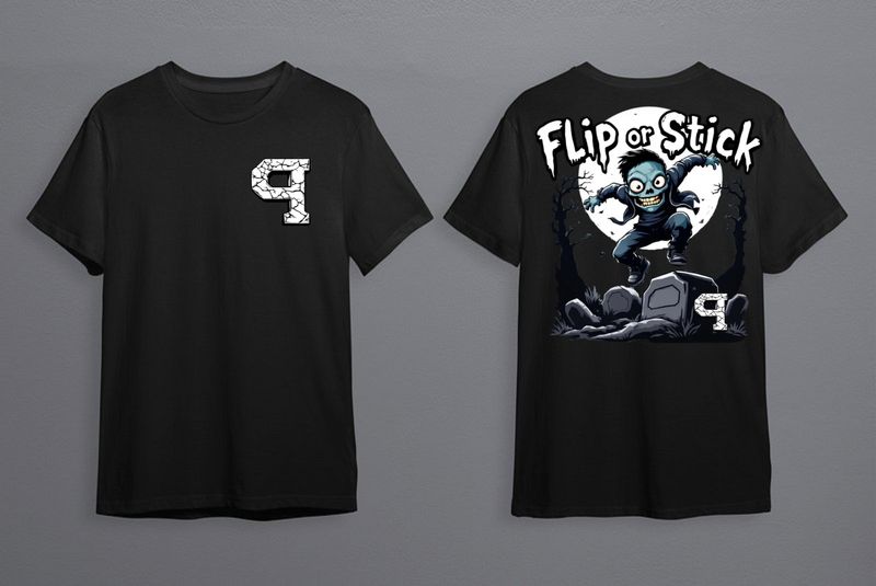 T-paita Halloween 2025 I Flip or Stick (muutama koko jäljellä)