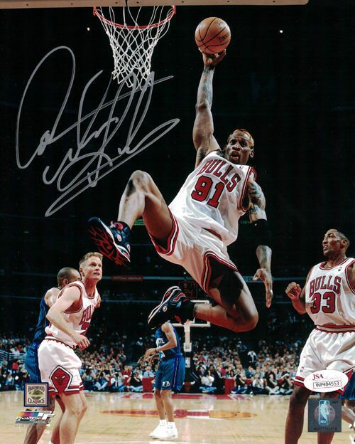 Dennis Rodman Autographed Chicago Bulls 8x10 Photo in Silver JSA