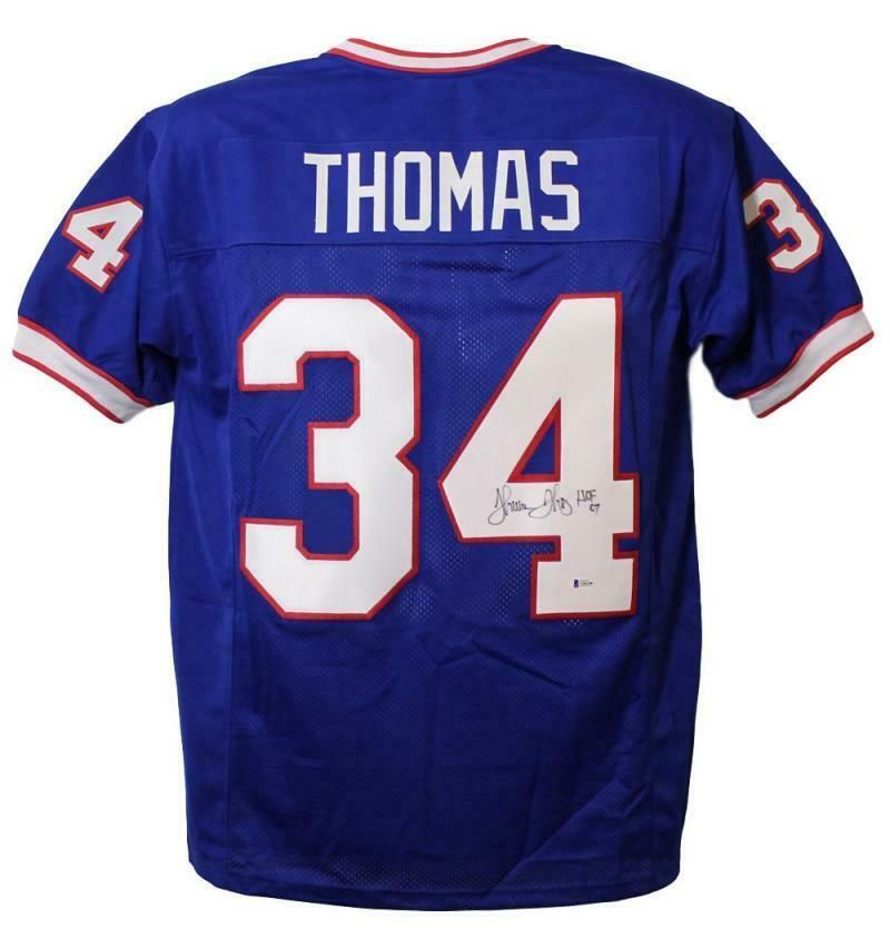 Thurman Thomas Autographed Buffalo Bills Blue XL Jersey HOF BAS