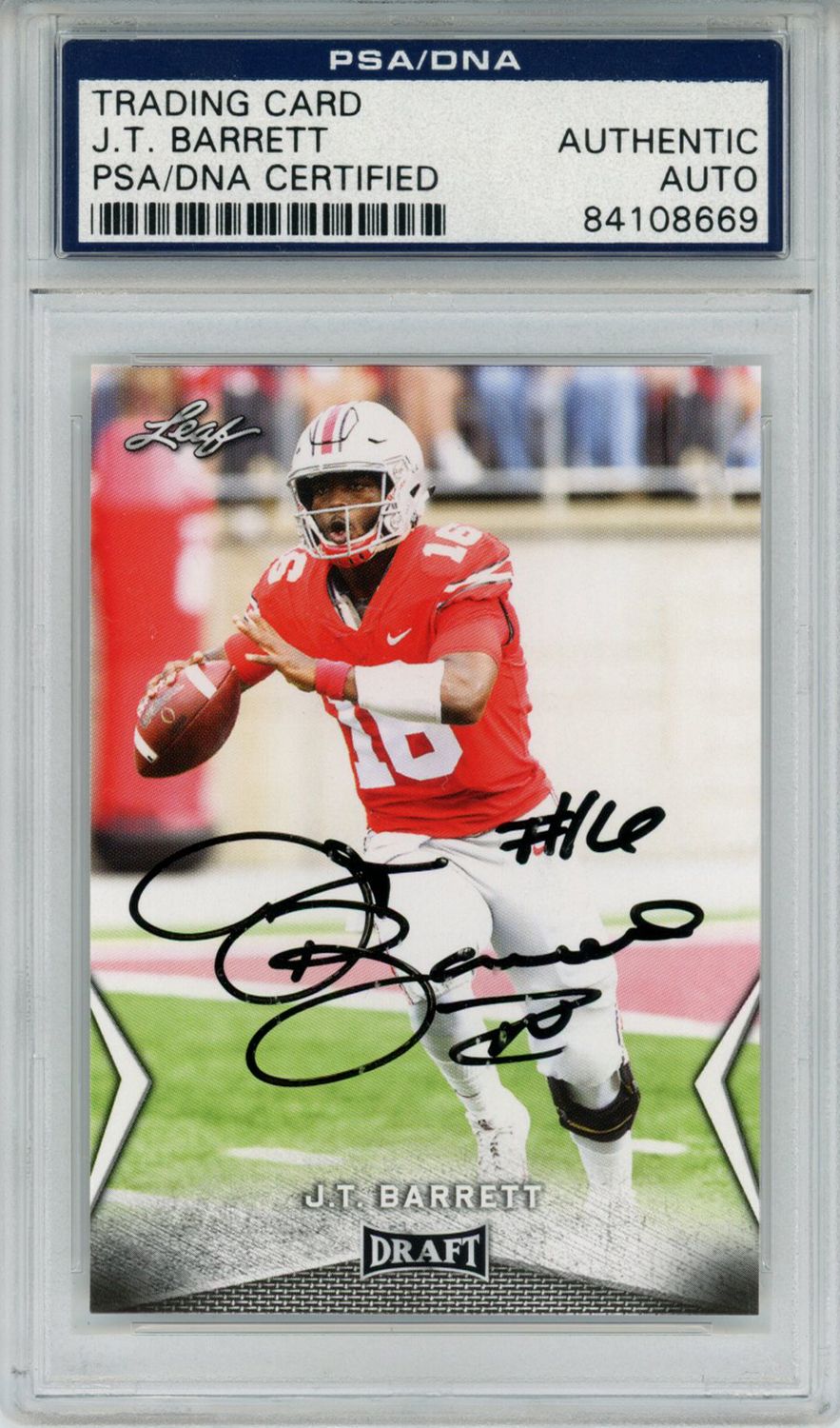 J.T. Barrett Autographed 2018 Leaf Draft Silver #26 Trading Card PSA Slab