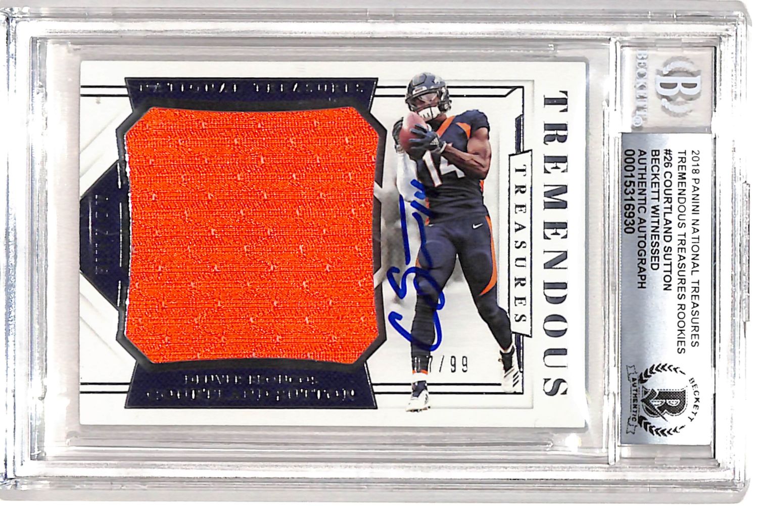 Courtland Sutton Signed 2018 National Treasures  Grade 10 Auto BAS
