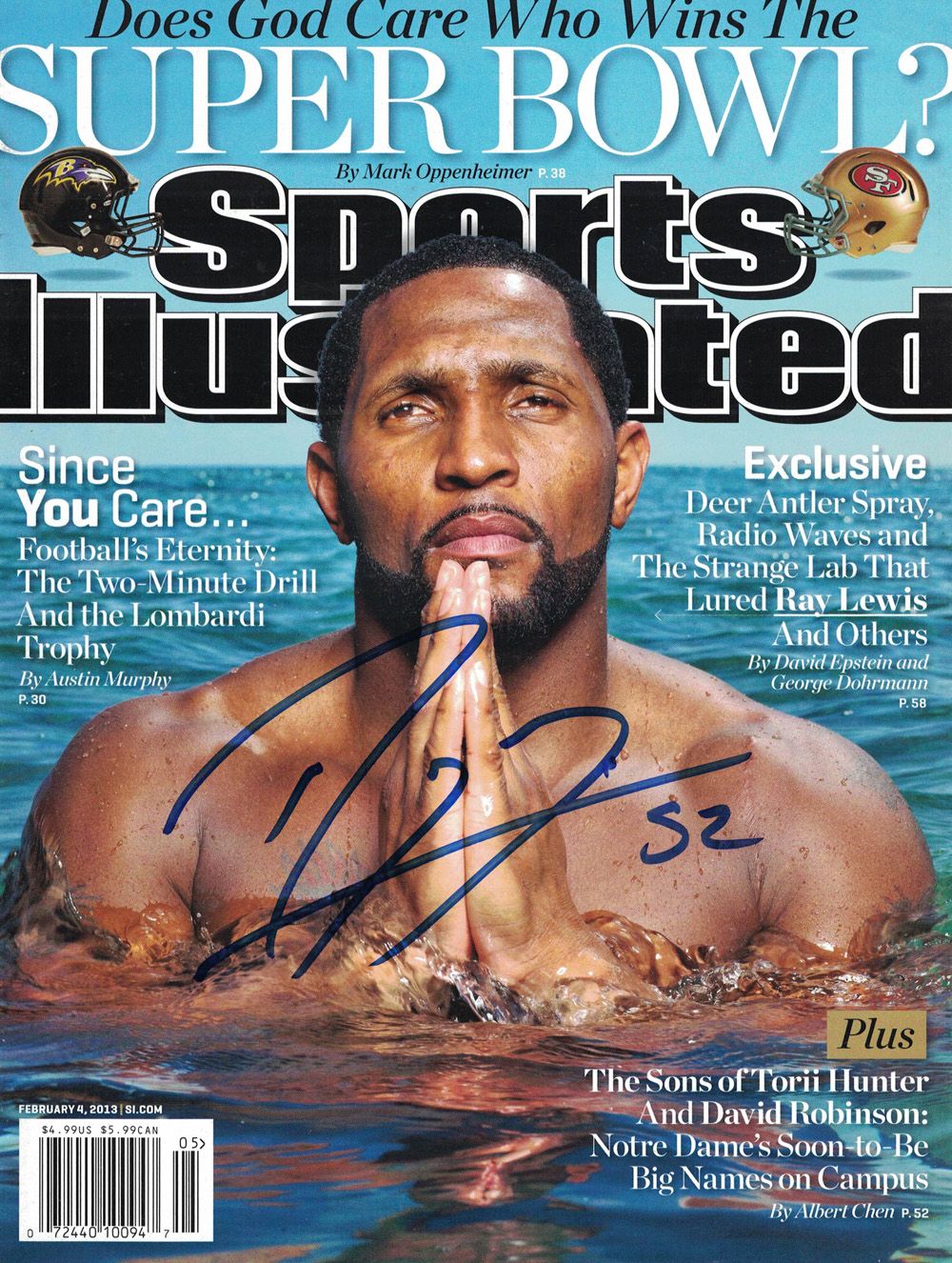 Ray Lewis Signed 2/4/2013 Sports Illustrated Magazine No Label Beckett
