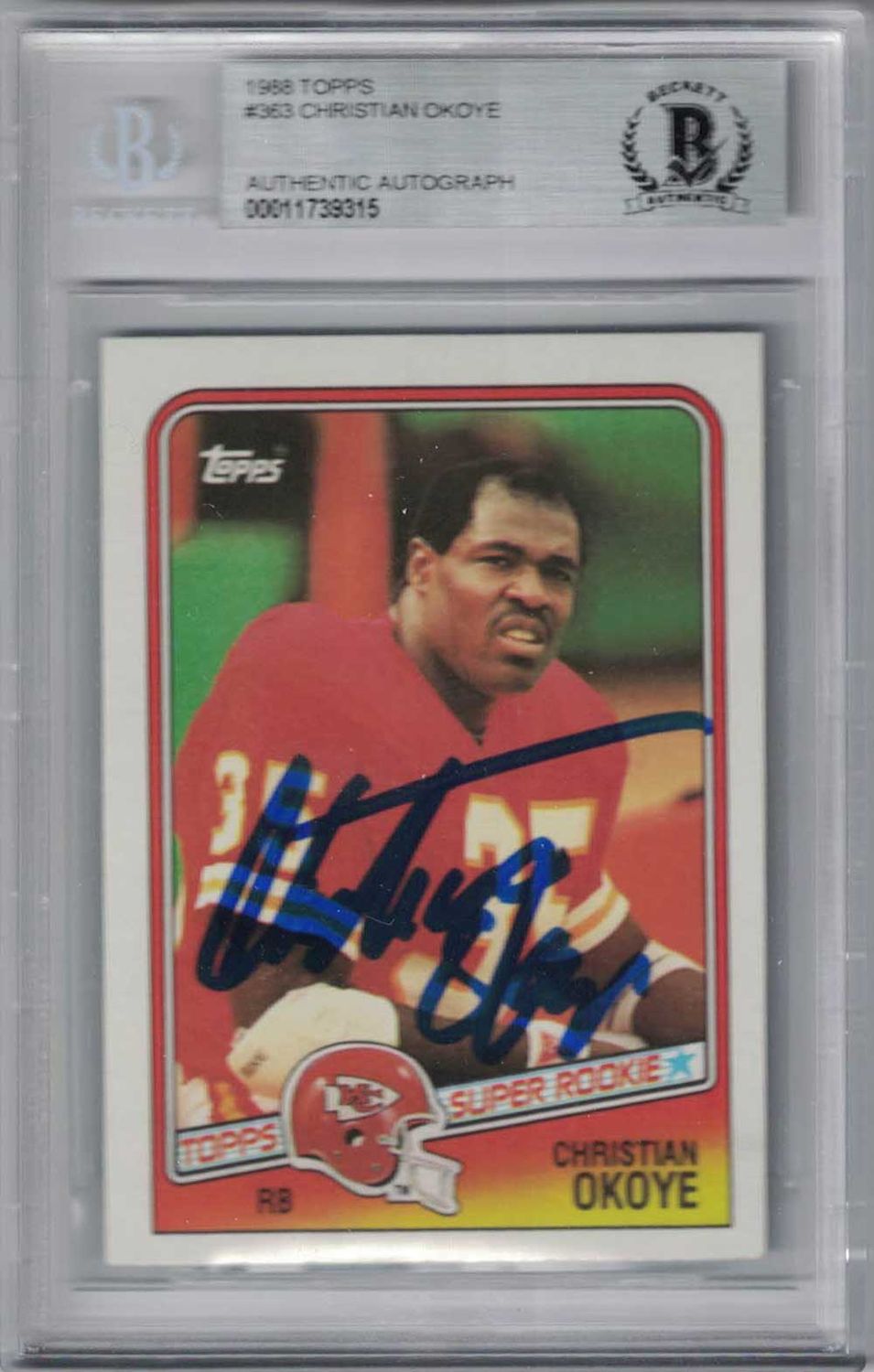 Christian Okoye Signed Kansas City Chiefs 1988 Topps #363 Card Bas Slab