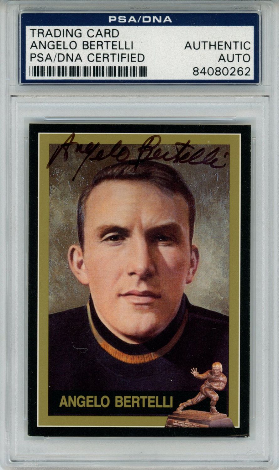 Angelo Bertelli Autographed 1991 Downtown Athletic Club #9 Card PSA Slab