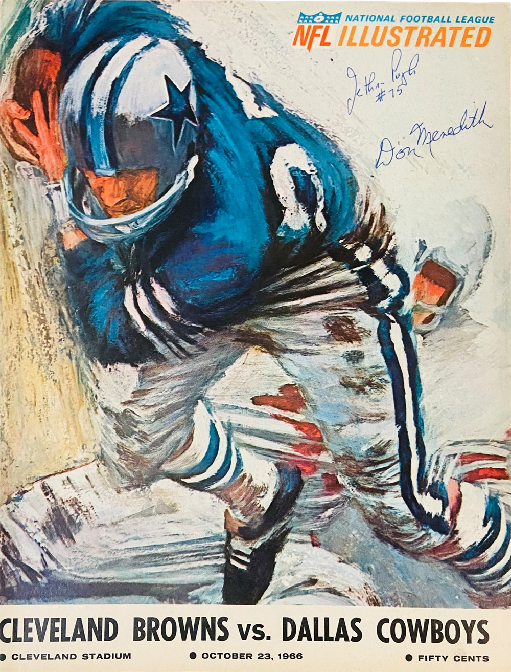 Don Meredith &amp; Jethro Pugh Signed Dallas Cowboys 10/23/1966 Magazine BAS