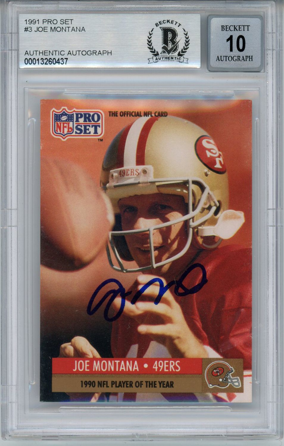 Joe Montana Autographed 1991 Pro Set #3 Trading Card BAS 10 Slab