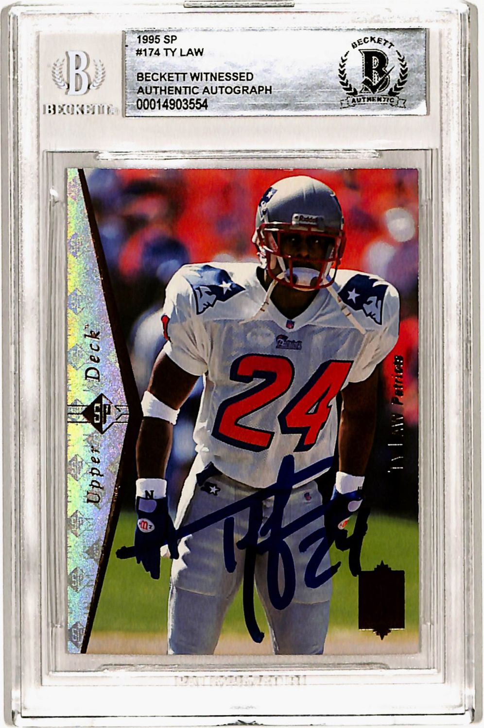 Ty Law Autographed 1995 SP #174 Rookie Card Beckett Slab