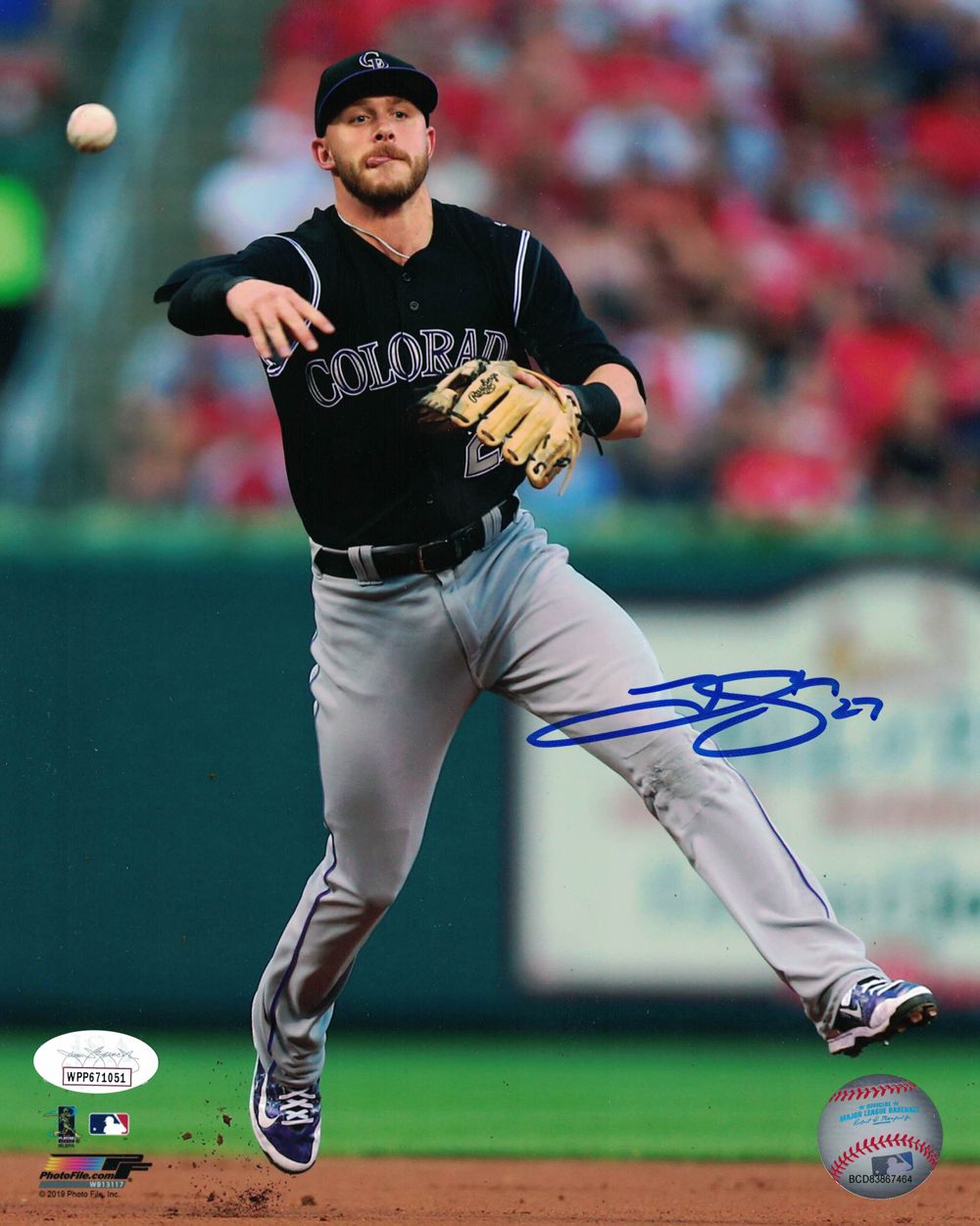 Trevor Story Autographed/Signed Colorado Rockies 8x10 Photo JSA PF