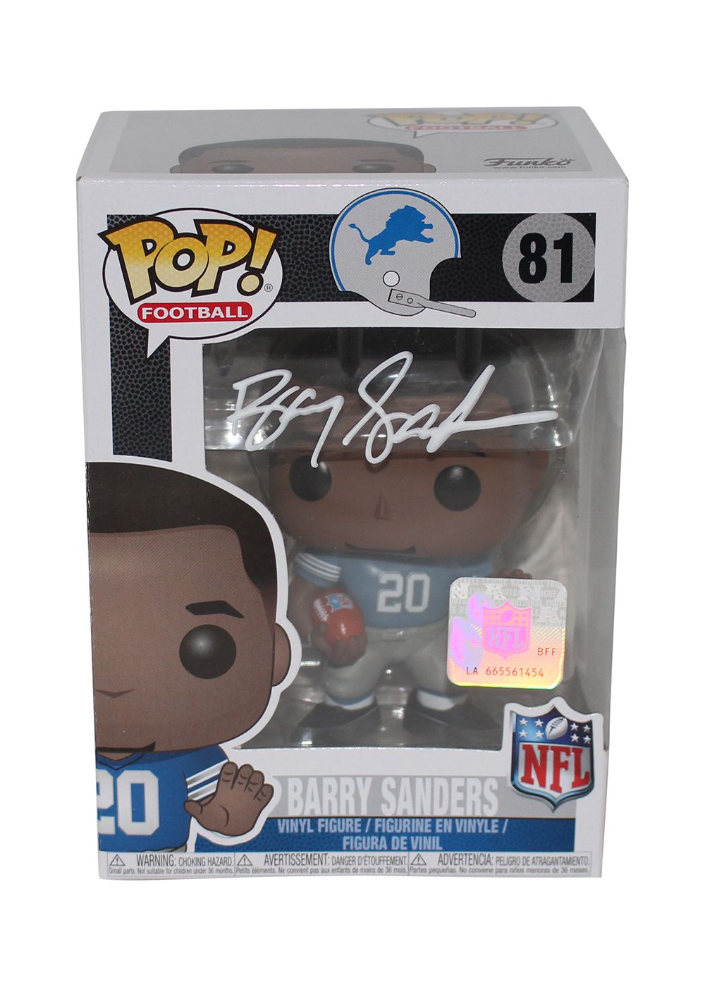 Barry Sanders Autographed Detroit Lions NFL Funko Pop #81 BAS