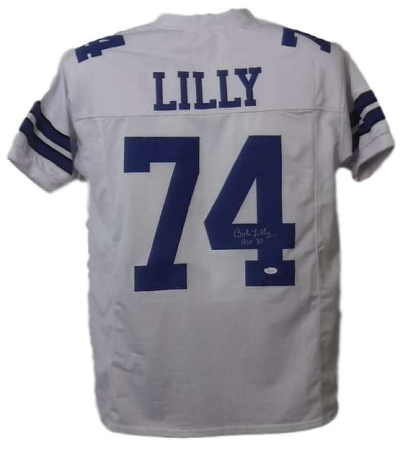 Bob Lilly Autographed Dallas Cowboys white size XL jersey w/HOF 80 &amp; JSA