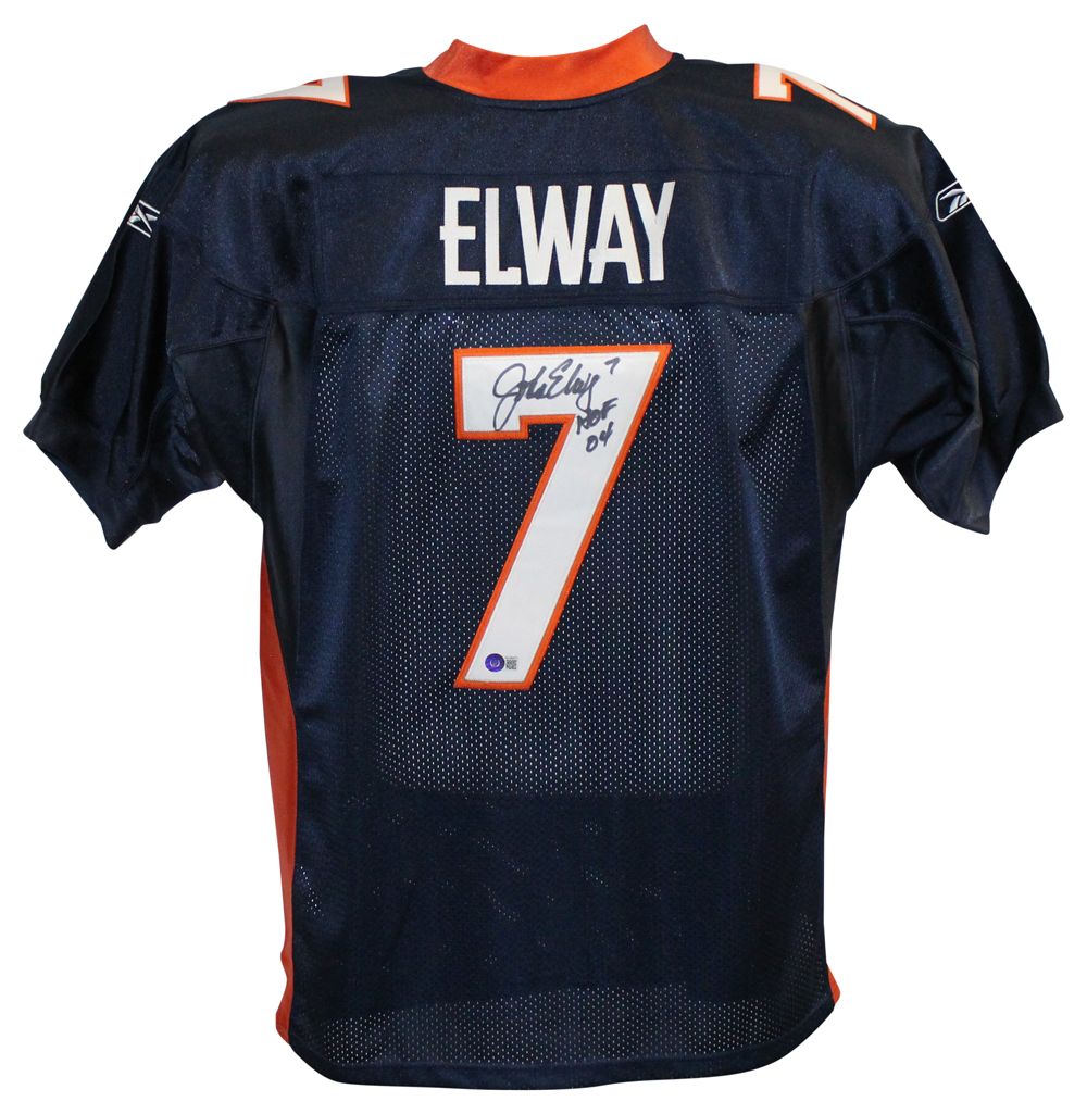 John Elway Autographed/Signed Pro Style Blue 50 Jersey HOF BAS