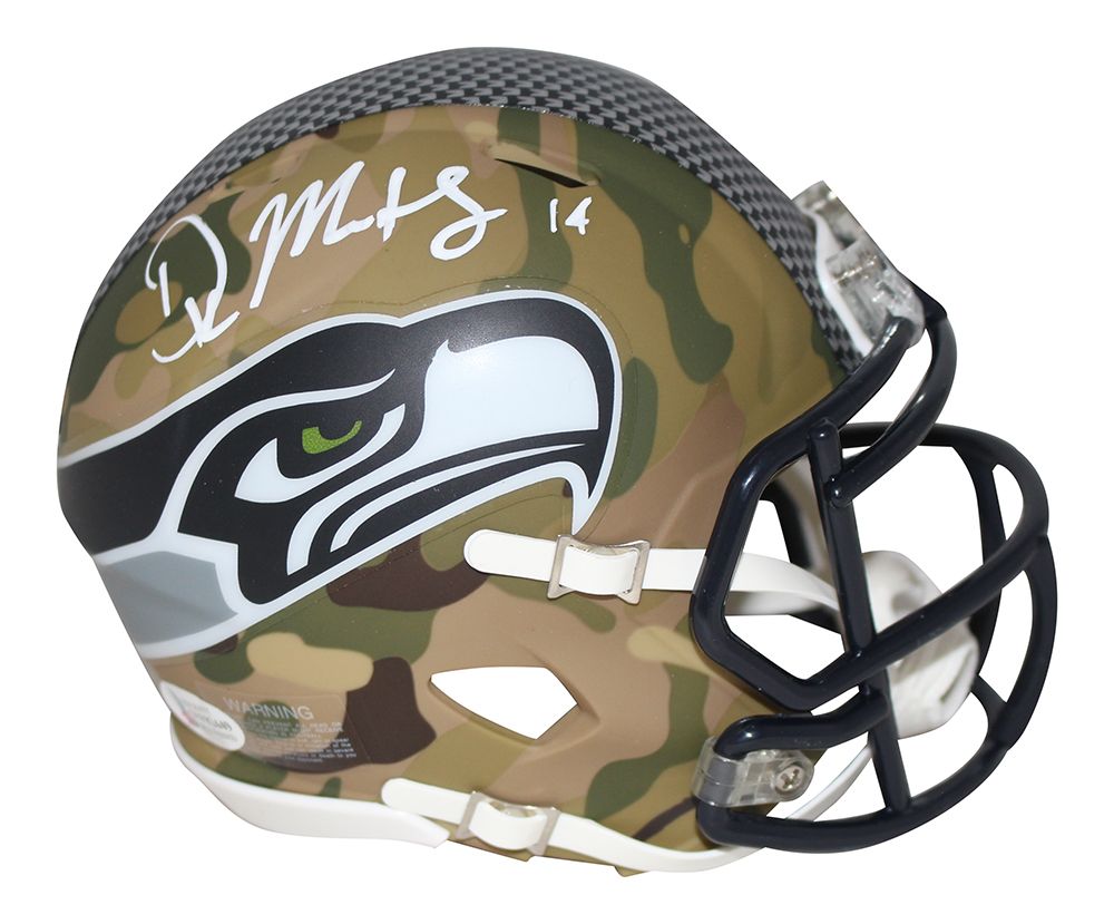 DK Metcalf Autographed/Signed Seattle Seahawks Camo Mini Helmet BAS
