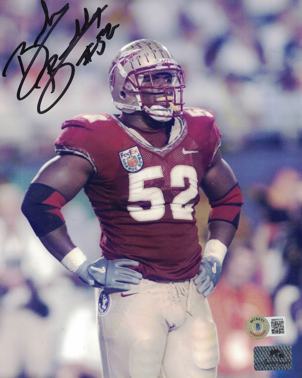 Brodrick Bunkley Autographed Florida State Seminoles 8x10 Photo Beckett