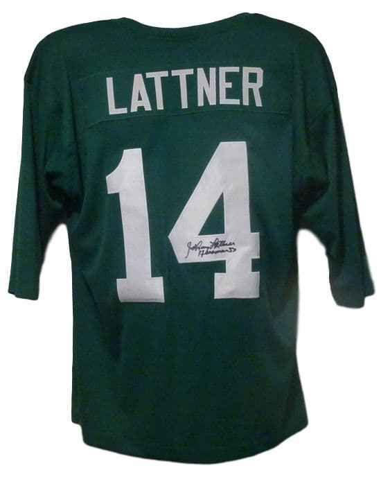 Johnny Lattner Autographed Notre Dame green size XL jersey w/HEISMAN