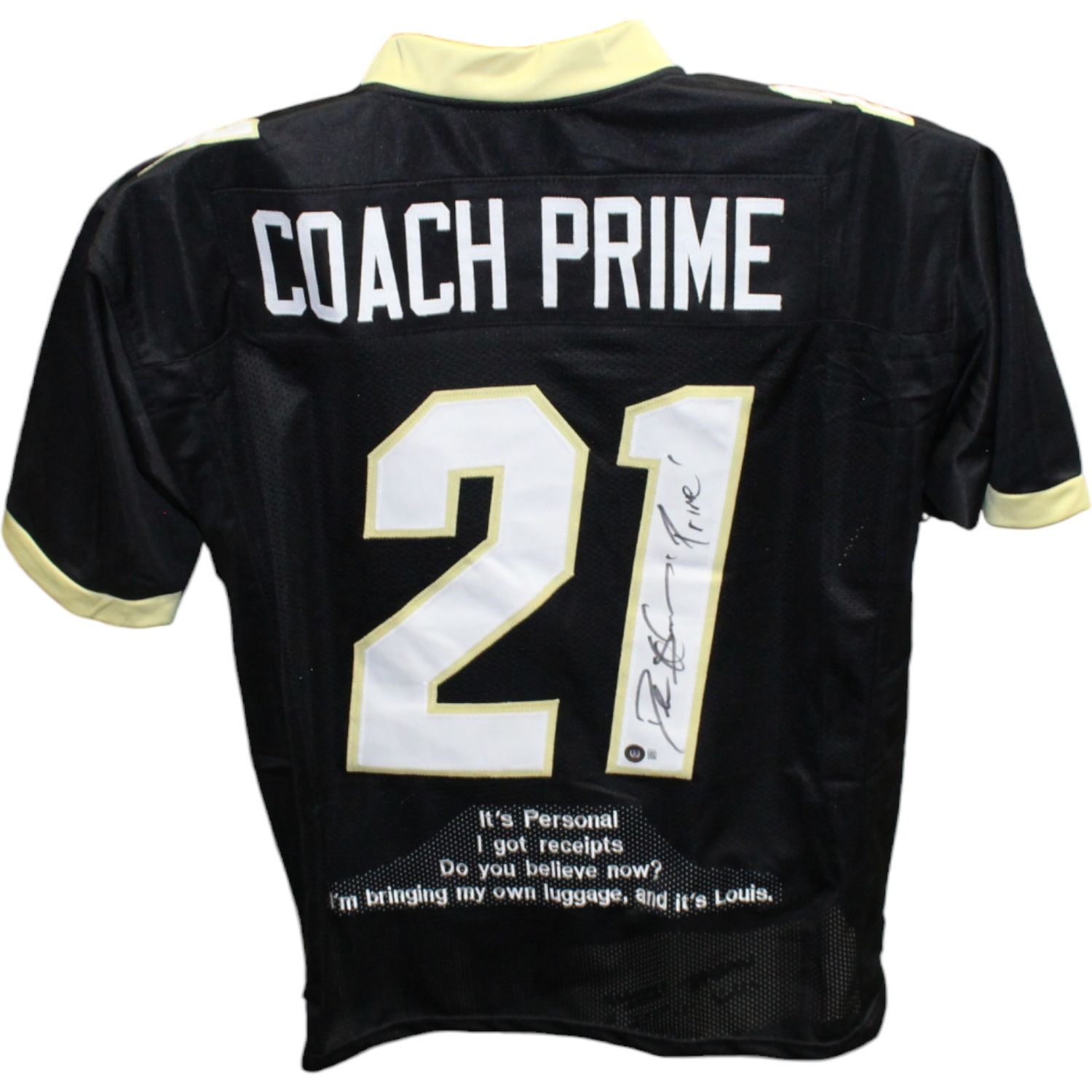 Deion Sanders Autographed College Style Black Stat Jersey Prime BAS