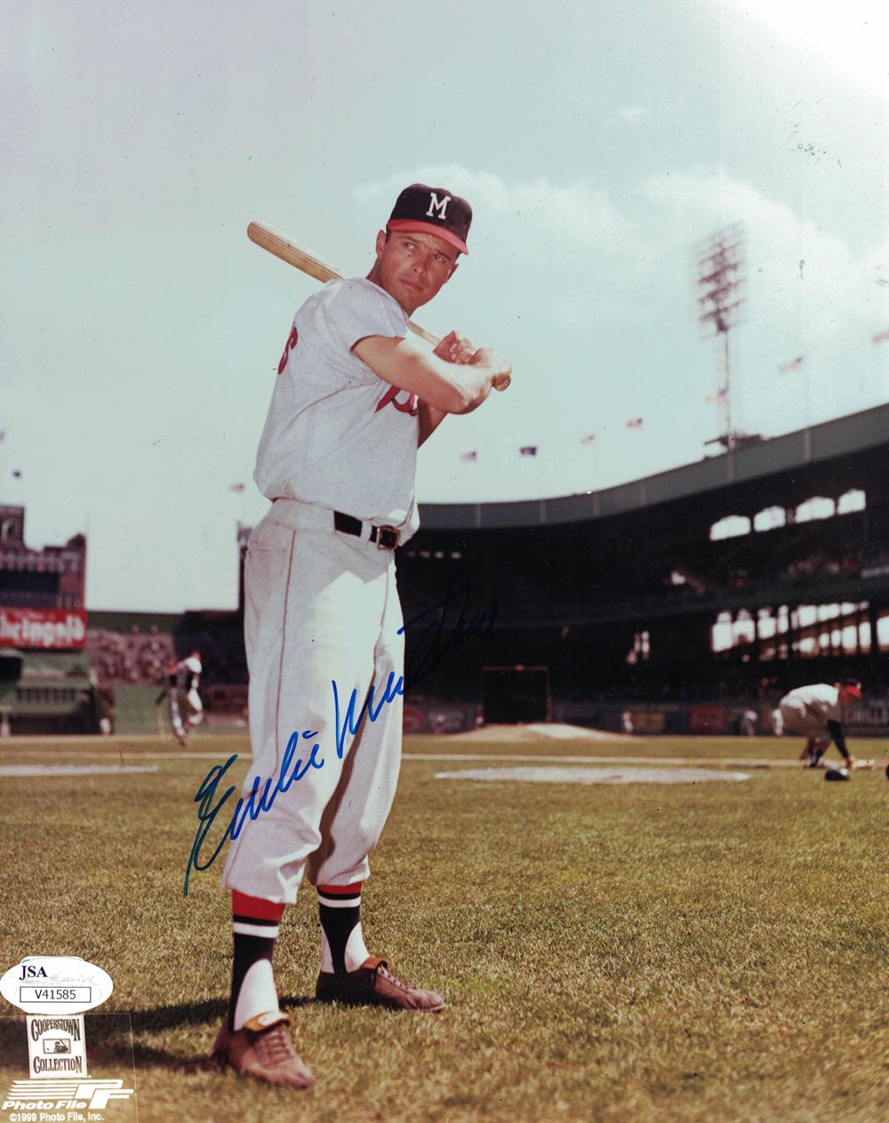 Eddie Matthews Autographed/Signed Milwaukee Braves 8x10 Photo JSA PF