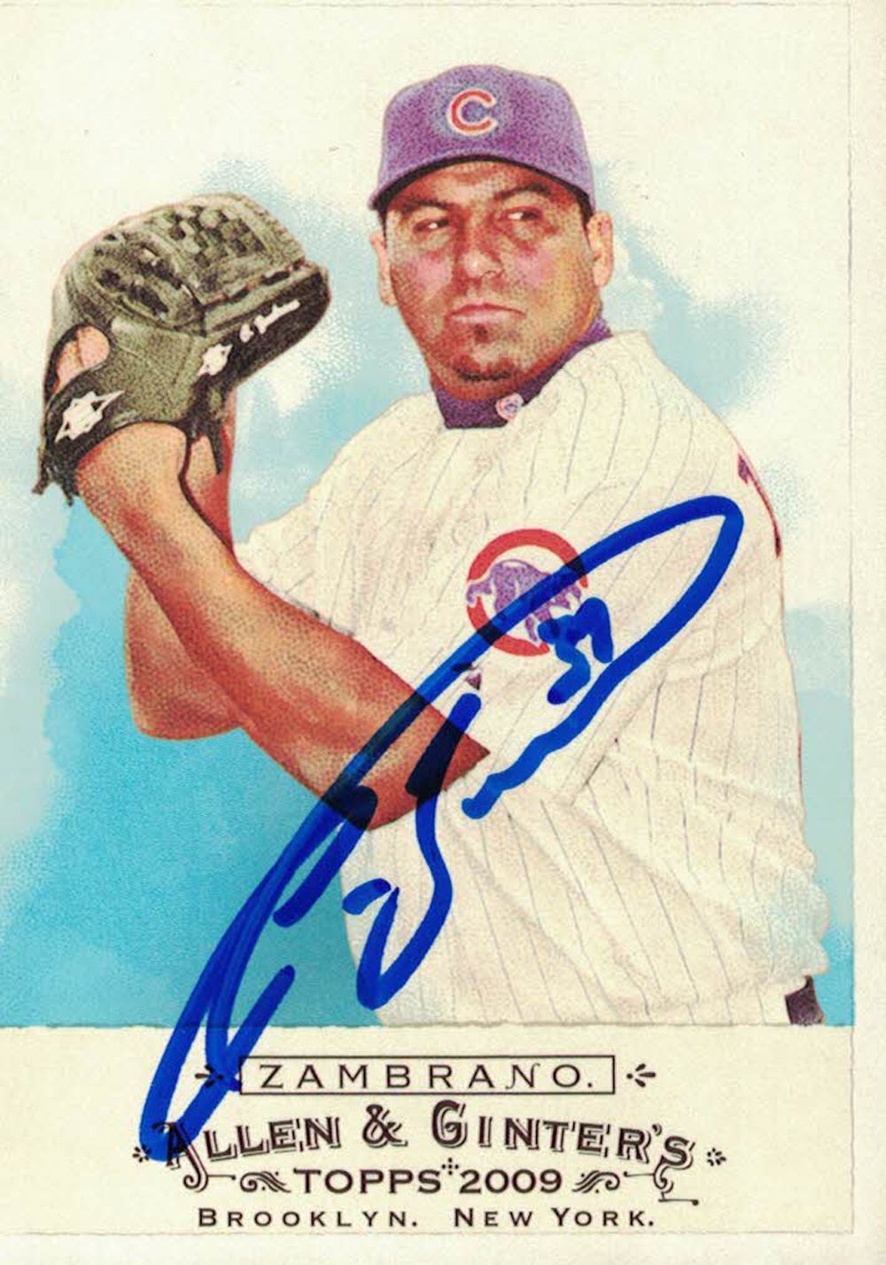 Carlos Zambrano Signed Chicago Cubs 2009 Topps Allen &amp; Ginters Card