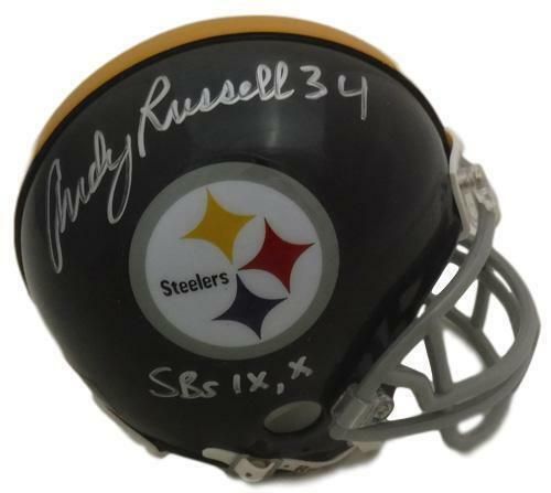Andy Russell Autographed Pittsburgh Steelers Mini Helmet w/SBs IX, X