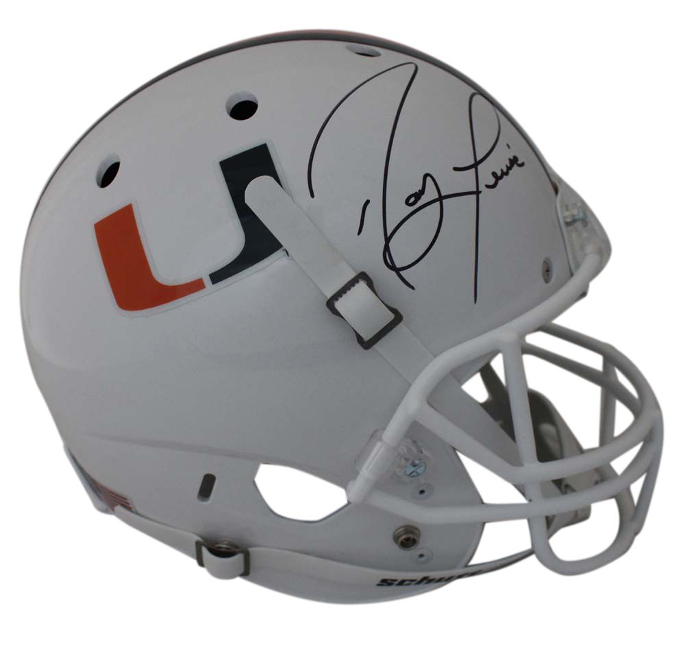 Ray Lewis Autographed Miami Hurricanes White Schutt Replica Helmet JSA