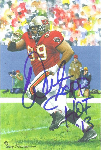 Warren Sapp Autographed Tampa Bay Bucaneers Goal Line Art in blue w/HOF 13
